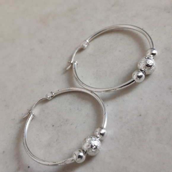 Sterling Silver Hoops Earrings with Orbits - Picture 12 of 16